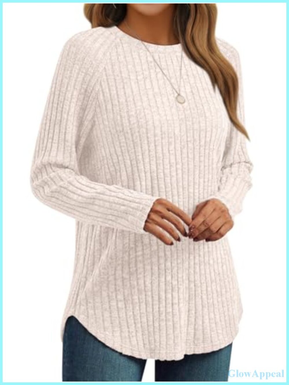 Womens Ribbed Knit Tunic Top Long Sleeve Crew Neck Pullover Fall Casual
